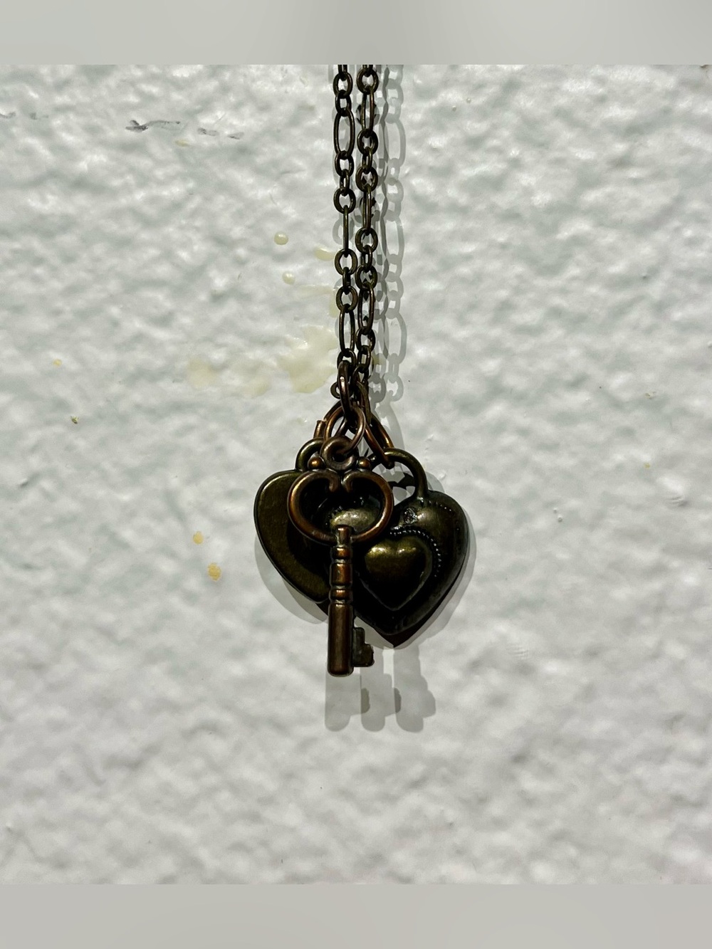 Vintage Copper Heart & Key Charm Necklace